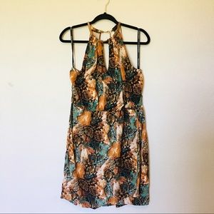 ♥️Bisou Bisou Tan/Turquoise Printed Dress sz 14